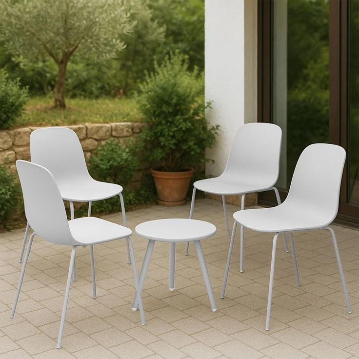 CLP 4er Sitzgruppe Berdin Set 1 Tisch 4 Stapelstühle wetterfest UV-beständig,weiß – Bild 4