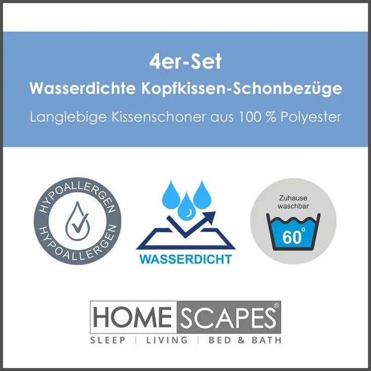 Homescapes Kissenbezüge 4er-Set wasserdichte Kopfkissen-Schonbezüge – Bild 2