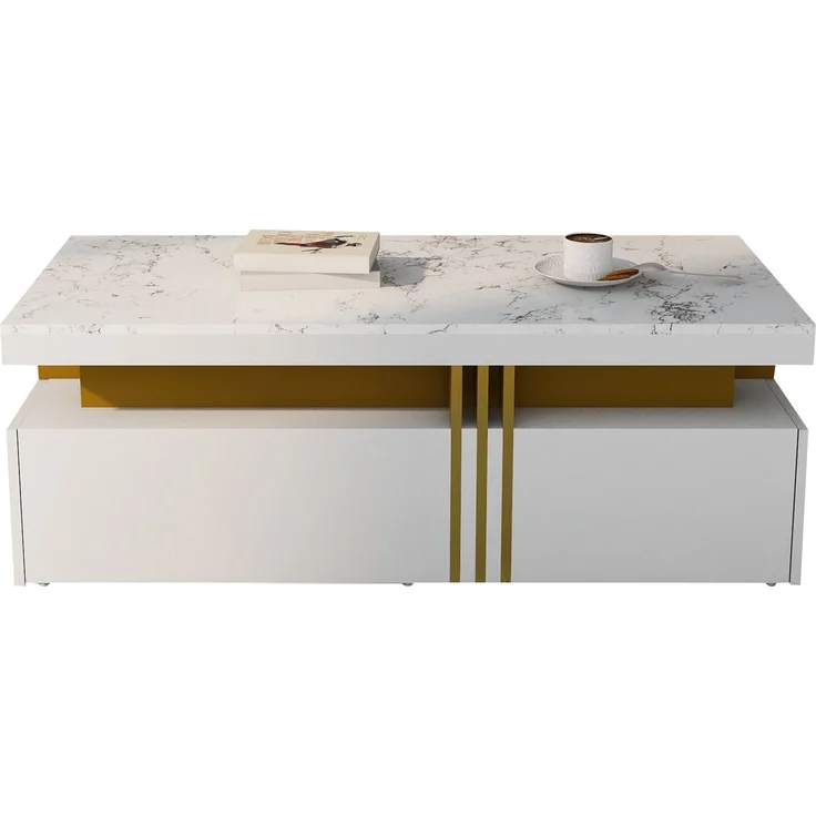 EINHOM Weißes TV-Wandschrank-Set, Wohnzimmer-Wandschrank-Set, Couchtisch + TV-Schrank, Multifunktionales Aufbewahrungsset – Bild 2