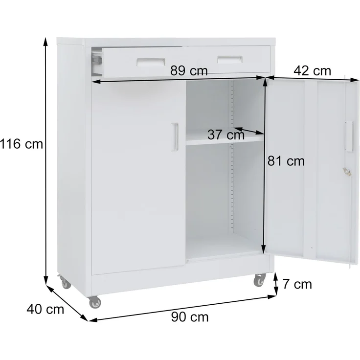 Aktenschrank HWC-O89, Stahlschrank Büroschrank, Rollen Türen Schubladen abschließbar Metall 116x90x40cm ~ schwarz – Bild 3