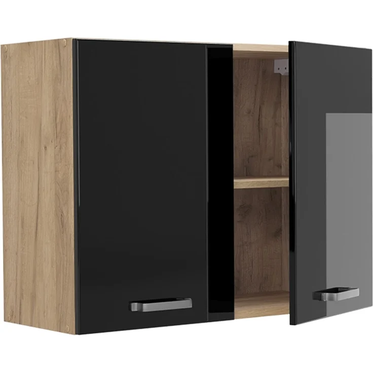 Küchenglasschrank R-Line Schwarz Hochglanz/Goldkraft Eiche 80 cm Vicco – Bild 3