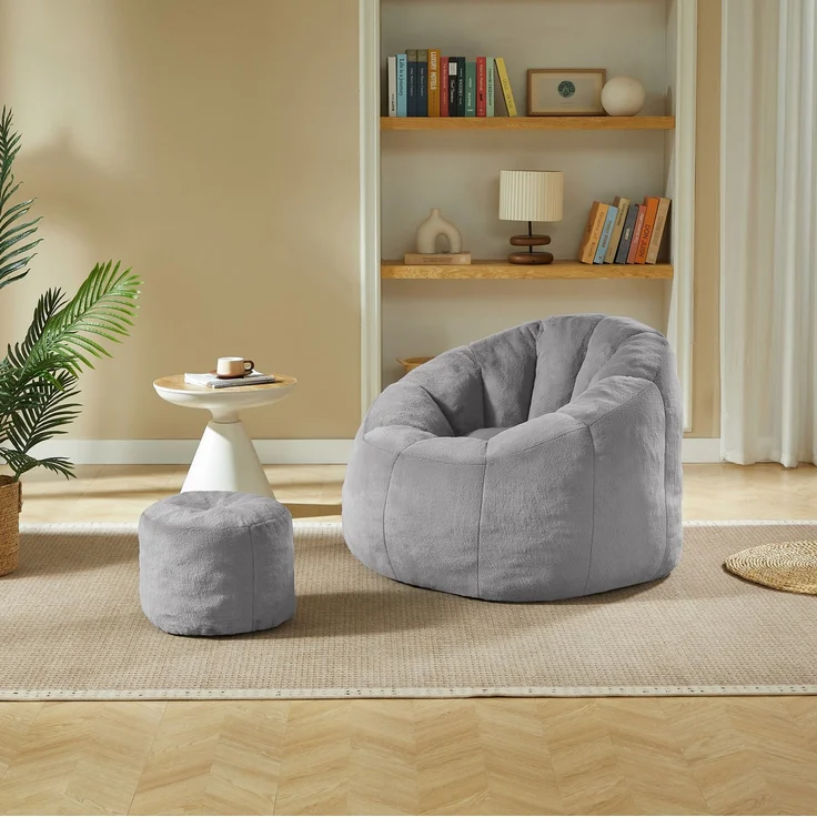 DESVIAE Sitzsack Blütenform Hellgrau aus Polyester – 105x70x105 cm – Fußhocker – Bild 1