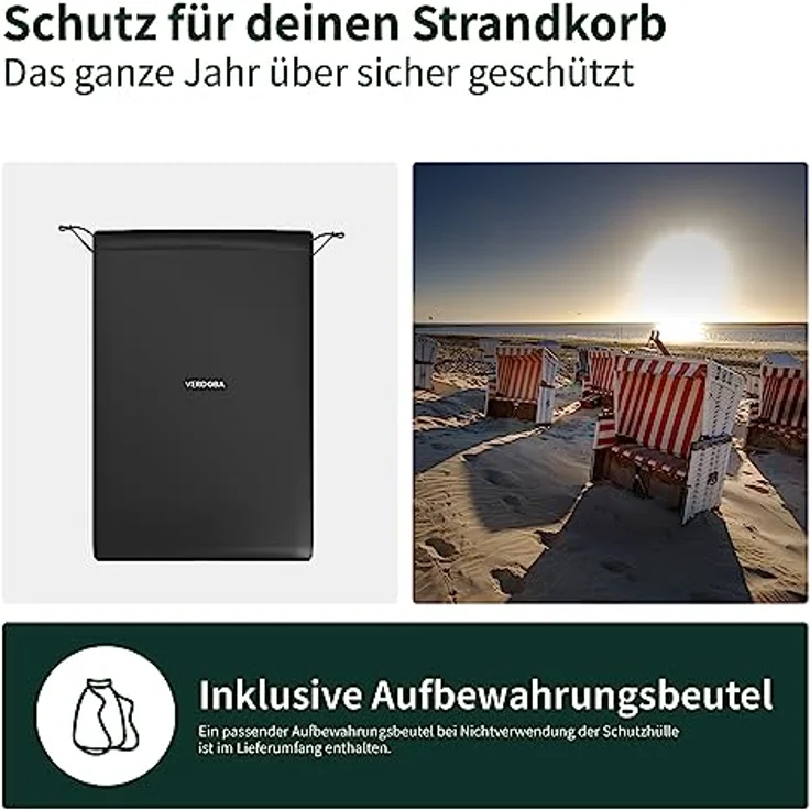 VERDOBA - Premium Strandkorb Schutzhülle winterfest 600D Oxford - 90 x 120 x 155 cm große Strandkorb Schutzhülle - wasserdichte Strandkorbhülle mit YKK Reißverschluss & UV-Schutz – Bild 7