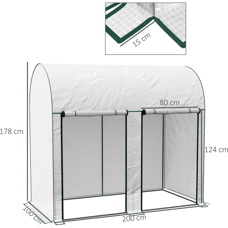 Wohnora-m² großes Gartengewächshaus, Maße 2 m (L) x 1 m (B) x 1,78 m (H), 2 aufrollbare Türen mit Reißverschluss, Stahl, hochdichtes PE (140 g/m²), UV-beständig, weiß,H 1780cm x T 1020cm x B 1000cm – Bild 4