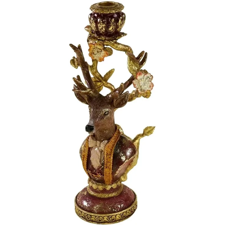 Eleganter Kerzenhalter Hirsch "ALEXANDER jun." aus Polyresin 30 cm H, mehrfarbig