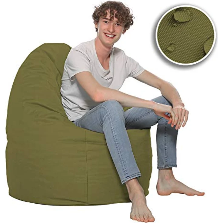 HomeIdeal - Sitzsack XXL Bodenkissen für Erwachsene & Kinder - Geeignet für Gaming oder Entspannen - Indoor wie Outdoor da er Wasserfest ist - mit EPS Perlen, Farbe:Khaki, Größe:XXL – Bild 6