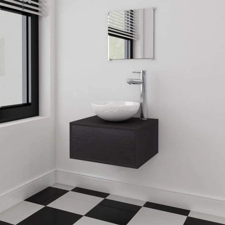 vidaXL 4-tlg. Badmöbel-Set mit Waschbecken und Wasserhahn Schwarz 273685