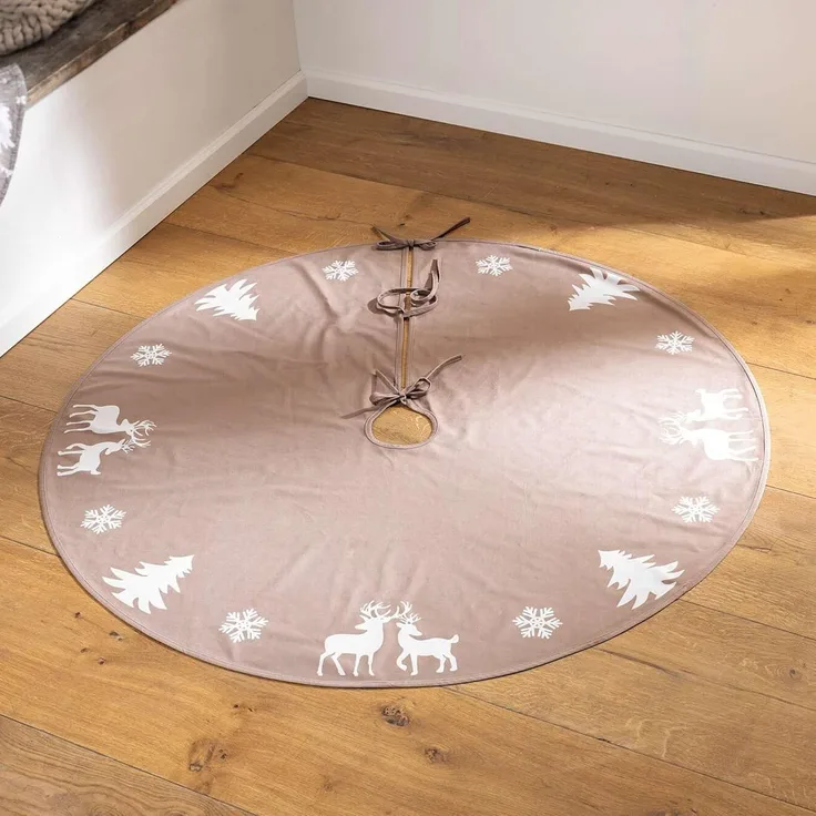 Dekoleidenschaft Weihnachtsbaumdecke "Winterwald" beige Ø 120 cm, Christbaumdecke rund, Weihnachtsbaum Rock, Baumdecke wasserabweisend, Tannebaum Decke