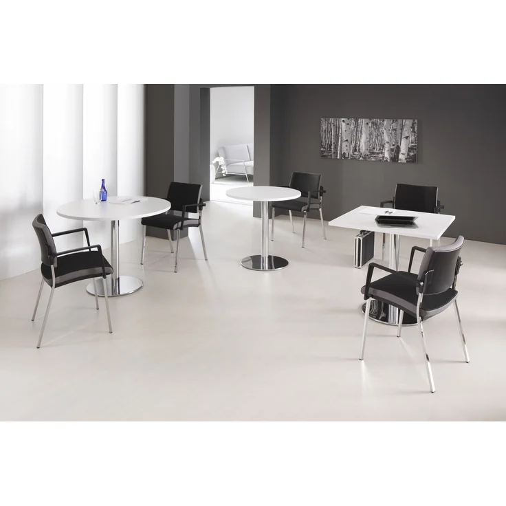 bümö Besprechungstisch, Esstisch klein, Tisch rund 100 cm - kleiner Esstisch graphit, Rundtisch Esstisch 2 Personen mit Holz-Platte, Säule aus Metall in silber, Konferenztisch, Bistrotisch, STF10-G-S – Bild 9