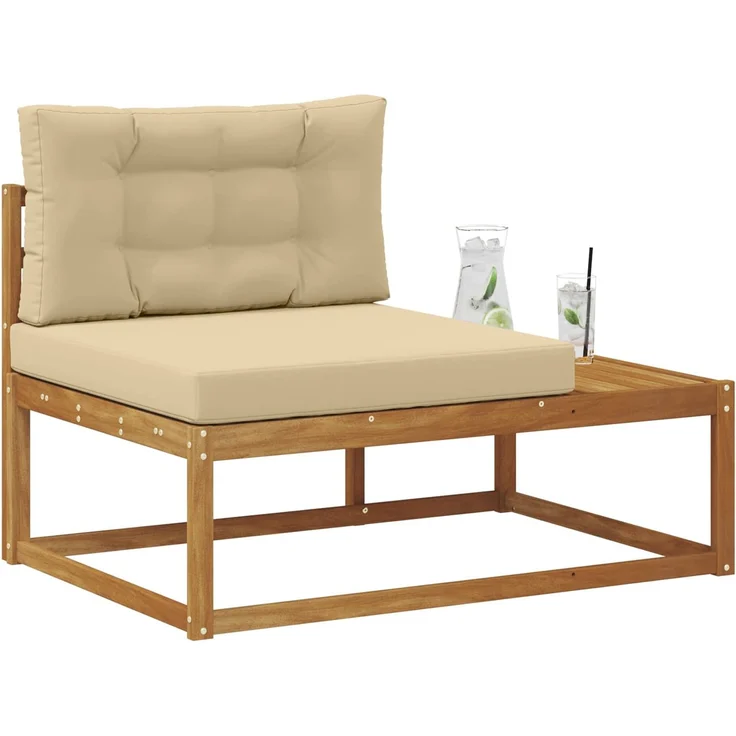 vidaXL Outdoor Endsofa mit Kissen Natur 115 x 83 x 73 cm 900555 – Bild 3