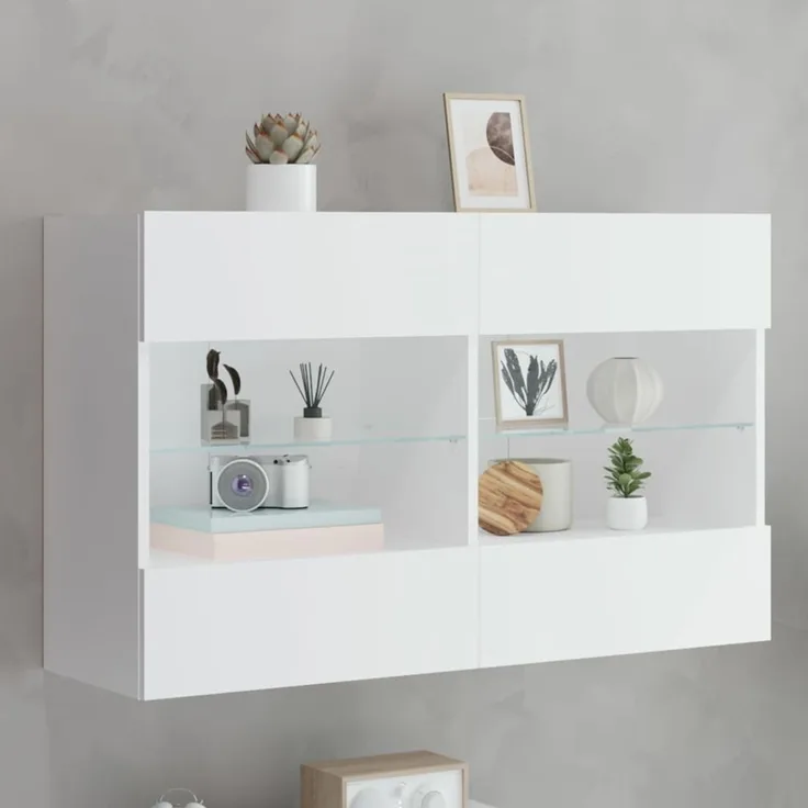 TV-Wandschrank, Fernsehschrank mit LED-Leuchten Weiß 98,5 x 30 x 60,5 cm