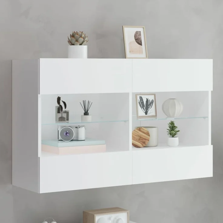 TV-Wandschrank, Fernsehschrank mit LED-Leuchten Weiß 98,5 x 30 x 60,5 cm – Bild 1
