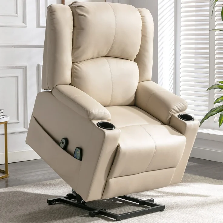 COMHOMA elektrischer Aufstehsessel, Relaxsessel Fernsehsessel Massagesessel mit Liegefunktion Sessel mit Aufstehhilfe Powerlift-Liegestuhl für ältere Menschen weiß – Bild 1