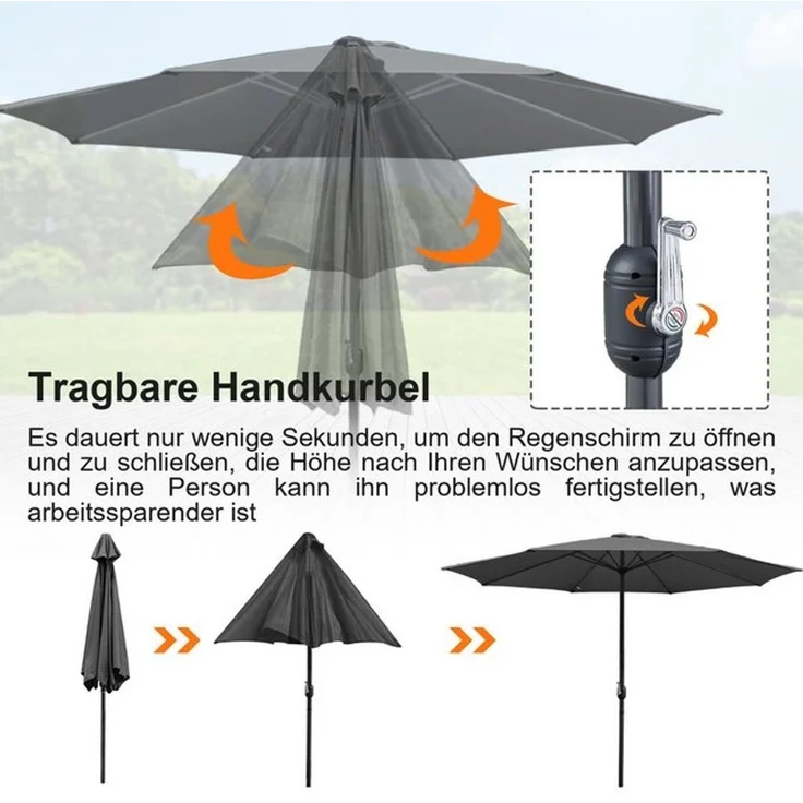 Clanmacy Sonnenschirm Sonnenschirm Ø350 cm Balkonschirm Gartenschirm UV50+ ohne Knick Grau, LxB: 350x350 cm, Stabiler knickbar/für Garten, Balkon, Terasse/Sonnenschutz – Bild 4