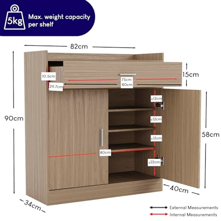 Vida Designs Dalby 2 Tür 1 Schublade Schuhschrank Aufbewahrung Organisieren Organizer Schuhwerk Ständer Gestell Gerüst Sideboard Holz Möbelstück Eiche – Bild 3