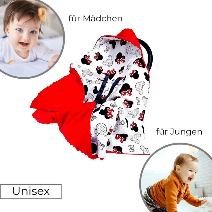 Einschlagdecke Doppelseitige Einschlagdecke für Babyschale Autokindersitz Mickey rot, Welt der Träume, Made in Europe – Bild 3