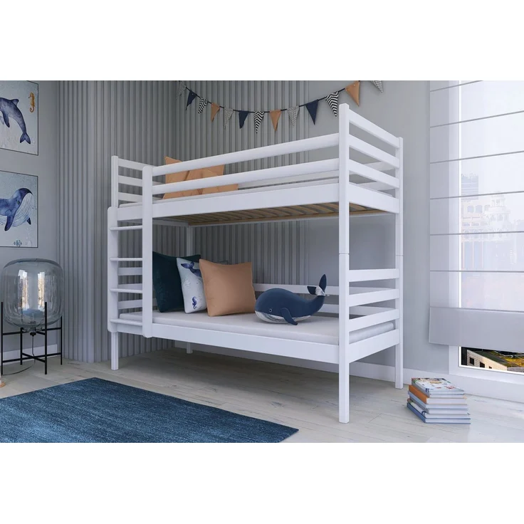 Kids Collective Etagenbett Hochbett 90x200 Etagenbett mit Rausfallschutz und Lattenrost, umbaubar in zwei Kinderbetten, aus Vollholz, in weiss, Funktionsbett – Bild 5