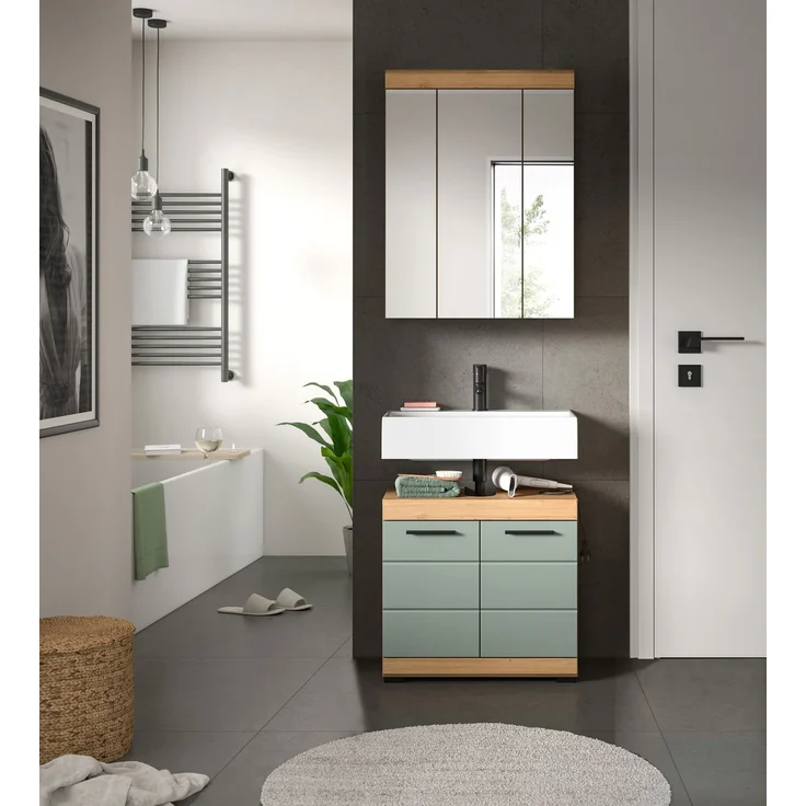 Xonox Scout Badkombination (B/H/T: 60x191x34 cm) in Salbei und Artisan Eiche Nachbildung – Bild 6