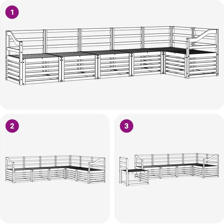vidaXL Outdoor-Sofagarnitur 6 stk. 6-Sitzer Weiß Massivholz Akazie 3391929 – Bild 6