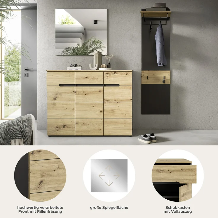 Garderobenkombination (B/H/T: 180x190x37 cm) in Artisan Nachbildung – Bild 7