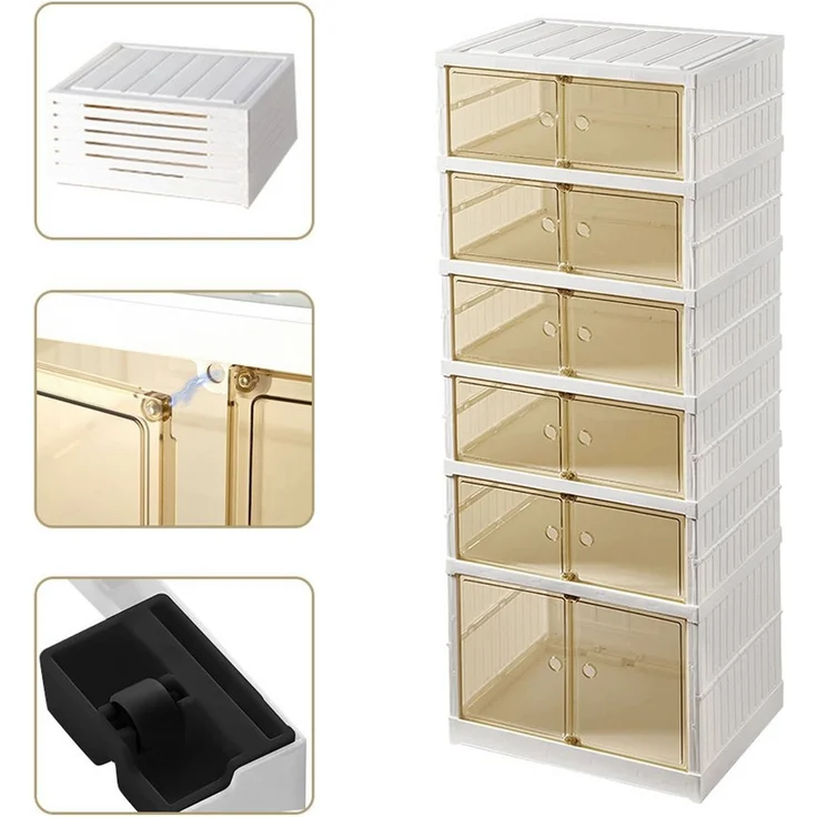 JEOBEST Schuhbox Schuhboxen Stapelbar Transparent, Faltbar Schuhregal, Weiß, Installationsfrei und Tragbare Schuhbox, Schuh Organizer mit Tür – Bild 4