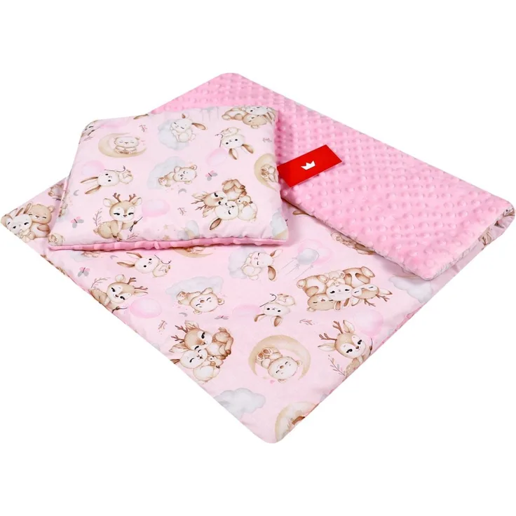 Kinderdecke BABYLUX Babydecke MINKY 2Set Kuscheldecke Decke 75 x 60cm Kinderwagen, BabyLux, MP162 Rosa + Schnuckis