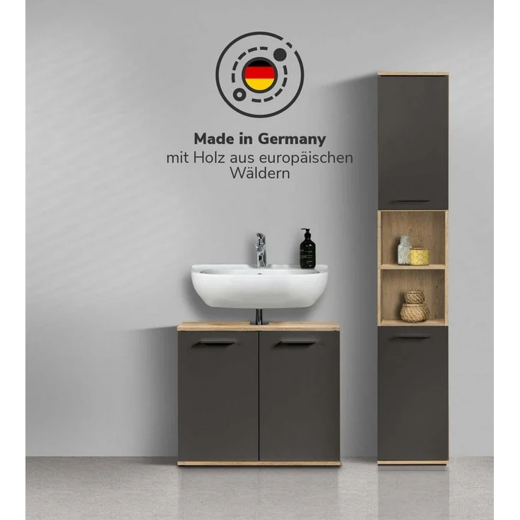 mokebo Badmöbel-Set Der Steuermann, (2-teilig), Made in Germany, Badezimmerschrank, Badschrank, Set in Eiche Anthrazit – Bild 3