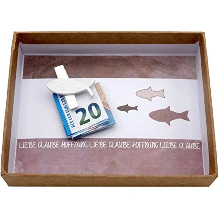 ZauberDeko Geschenkbox Geldgeschenk Verpackung Fisch Natur Taupe Kommunion Konfirmation Braun – Bild 5