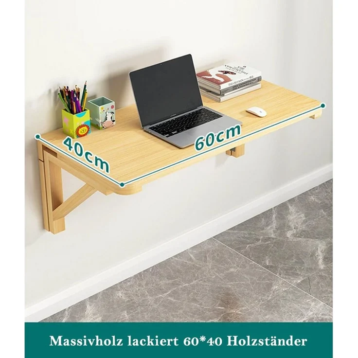 TUWENA Klapptisch Wandklapptisch Aus Massivholz, Klapptisch Schwimmender Schreibtisch, Für Küche, Arbeitszimmer und Heimbüro – robustes einfache Installation – Bild 2