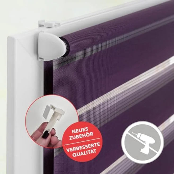 Lichtblick Sonnenschutzsysteme GmbH Doppelrollo Kopenhagen 50 cm x 150 cm (BxL) Brombeer modernes Duo Rollo; Klemm- und schraubbar; Lichtdurchlässig und blickdicht – Bild 7
