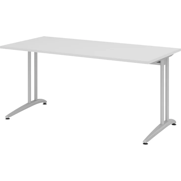 bümö Schreibtisch Serie 160x80 cm, Tischplatte aus Holz in grau, Gestell aus Metall in Silber - PC Tisch, Computertisch für's Büro, Office Bürotisch, BS-16-5