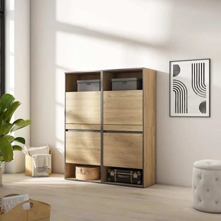 Skraut Home | Schuhregal, Schuhschrank | Schuhaufbewahrung | 120 x 145 x 35 cm | Für Schlafzimmer, Zimmer | Schuh-Organizer | Moderner Stil | Eiche – Bild 2