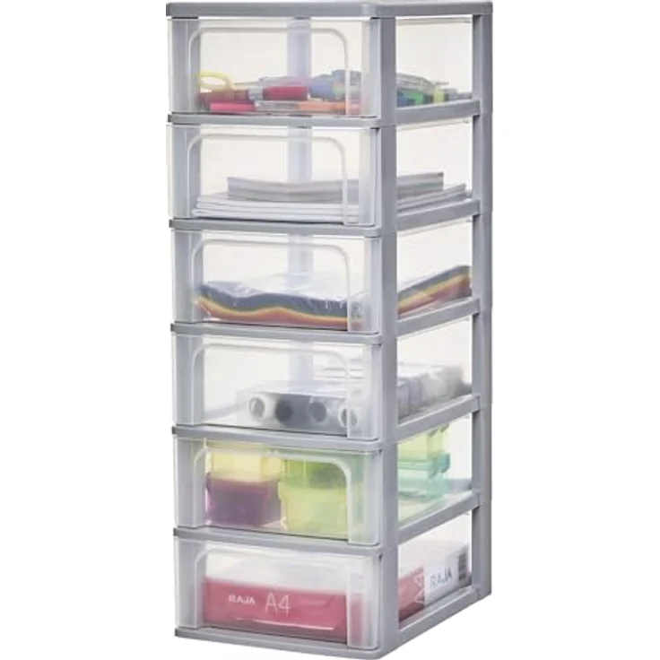 Iris Ohyama, Kunststoff Schubladenbox mit 6 flachen Schubladen, Grau, Easy-Pull-System, A4, A5 & A6 Format, Schreibtisch Organizer für Büro, Schule, Schreibwaren, BPA-frei, Schubladenschrank, OCH-2006 – Bild 1
