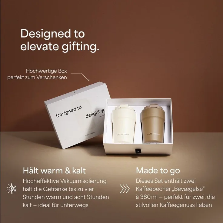 LARS NYSØM Thermobecher Bevægelse, 2-tlg, Hochwertiges Geschenkset mit 2 Kaffeebechern