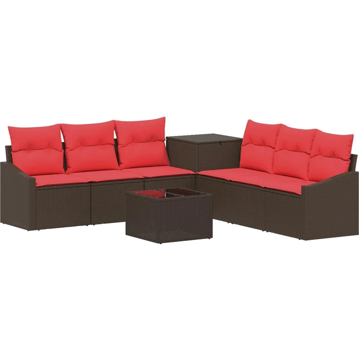 vidaXL Sofa Set 8 stk. Braun und Rot Polyrattan und Stahl 3448219 – Bild 2