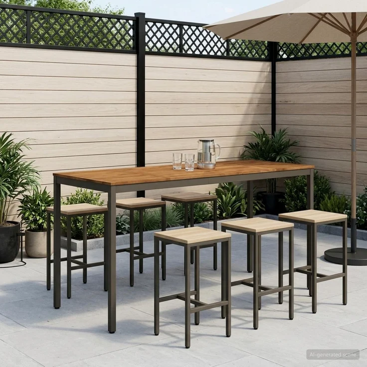 vidaXL Gartenbar-Tisch NAARDEN Natur und Kaffee 196 x 80,5 x 105 cm 901360 – Bild 1