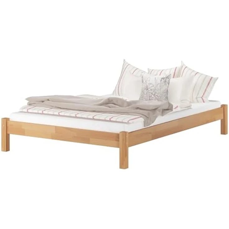ERST-HOLZ Massivholzbett Stabiles Doppelbett 140 x 200 cm Bettrahmen Buche Massiv, Buche farblos lackiert – Bild 4