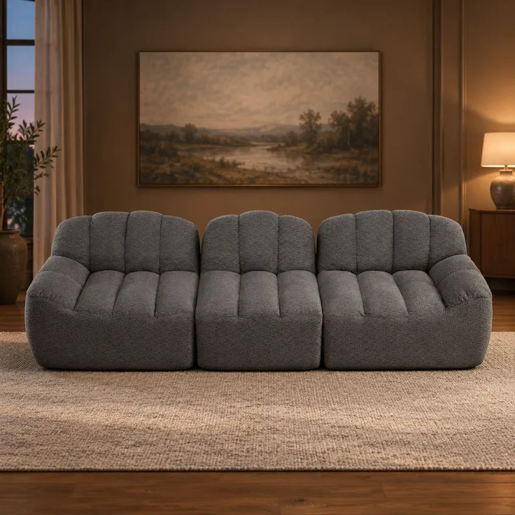 DESVIAE Sofa 3-Sitzer modular mit Ottoman, Granulatfleece, Grau, 288 x 104 x 79 cm