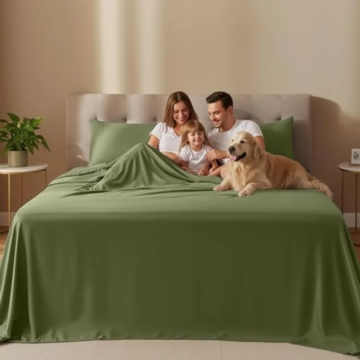 Utopia Bedding Bettwäsche-Set für Kingsize-Bett, 4-teilig, gebürstete Mikrofaser, schrumpft und lichtbeständig, pflegeleicht (Kingsize, Olivgrün) – Bild 3