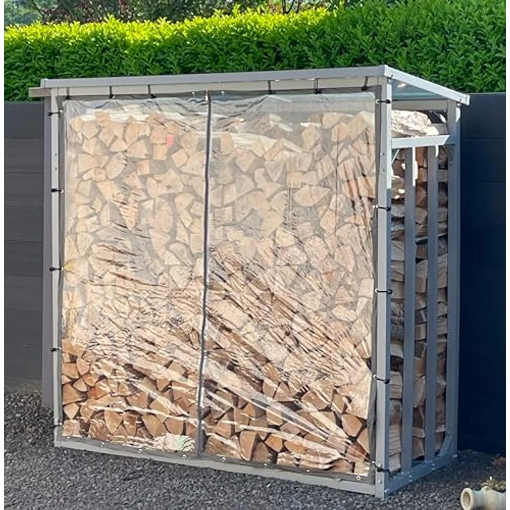 Quick Star Kaminholzregal 126x177cm Wetterschutz für Kaminholzregal 130x70x185cm, Mit 22 Ösen, Spanngummis und Reißverschluss – Bild 2