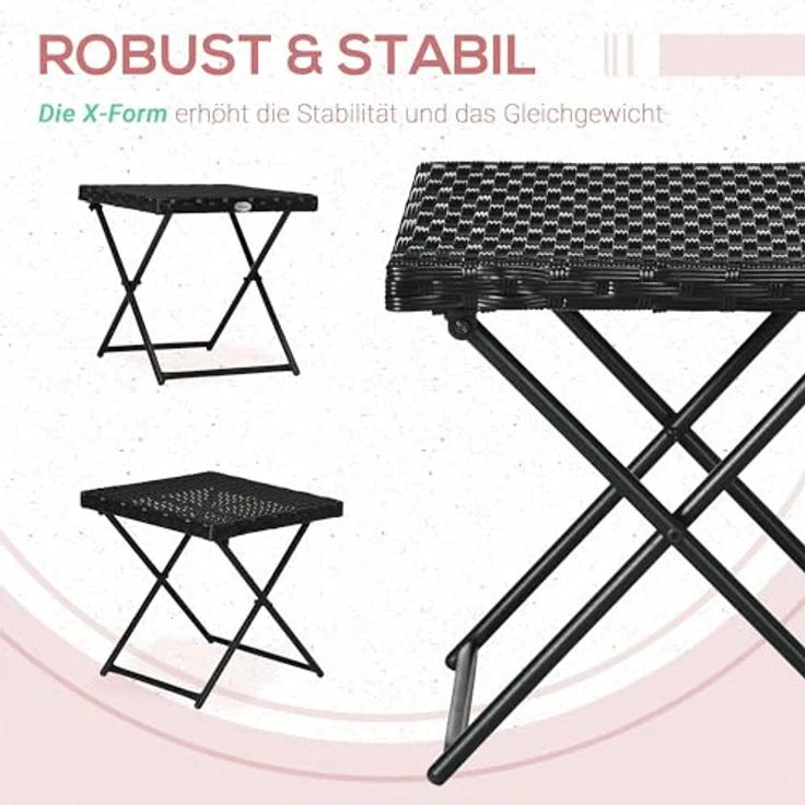 Outsunny Klapptisch, Gartentisch aus Polyrattan mit stabilem Stahlrahmen, Schwarz, 40x40x40 cm, platzsparend und pflegeleicht – Bild 6