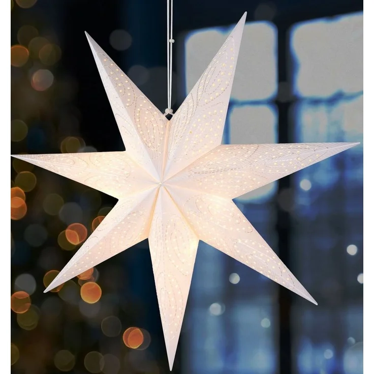 BRUBAKER Dekostern 60 cm Papier Weihnachtsstern zum Aufhängen - Fenster Adventsstern, 1 St, 3D Papierstern mit E14 Fassung - Weihnachtsdeko Leuchtstern – Bild 2
