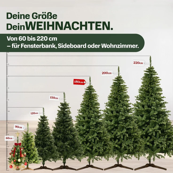 Aurelia Home Künstlicher Weihnachtsbaum 180 cm – PE/PVC in Nordmann-Optik, mit Holzständer und Tasche – Bild 6