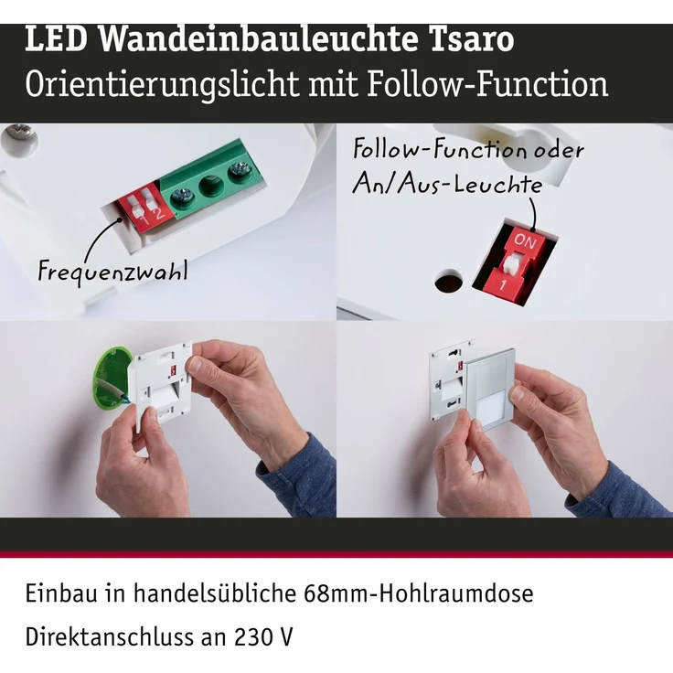 Paulmann 80000 LED Wandeinbauleuchte Tsaro eckig 80x36mm 2700K Chrom matt – Bild 4