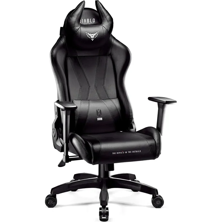 Diablo X-Horn 2. 0 Gaming Stuhl Bürostuhl Gamer Chair Schreibtischstuhl 3D Armlehnen Ergonomisches Design Nacken/- Lendenkissen Kunstleder Wippfunktion Schwarz King (XL)