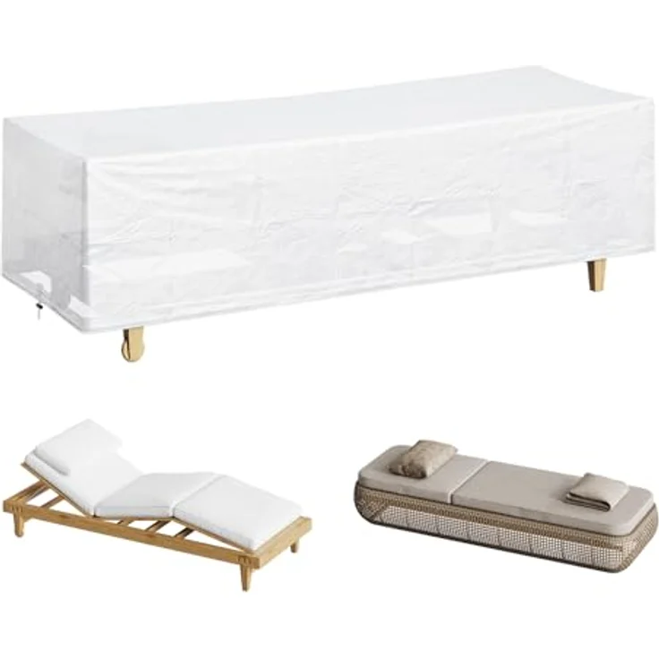 WOLTU Schutzhülle Gartenliege Sonnenliege, 218 x 77 x 55 cm, Abdeckung für Gartenmöbel, Abdeckhaube aus PE, Plane UV-Beständig wasserabweisend Winterfest reißfest, Transparent – Bild 2