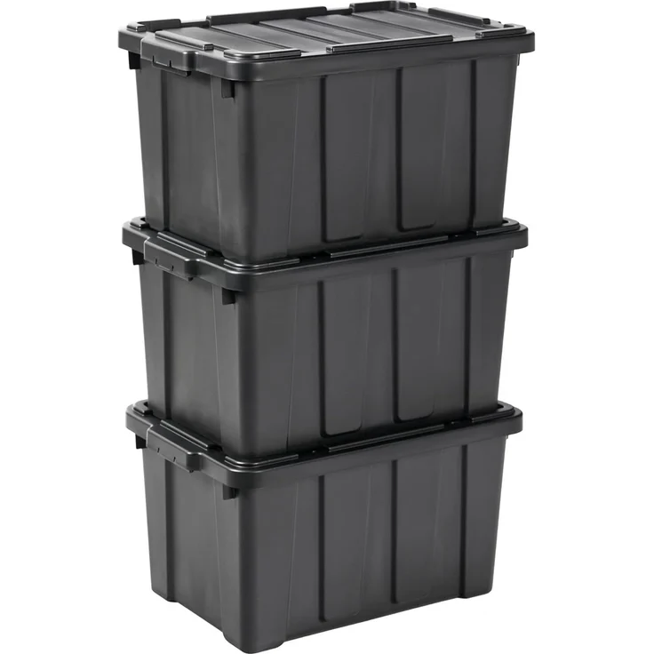 Iris Ohyama Heavy Duty Organisation Boxes, 50L, 3er-Set, Rot, Groß, Robust, Stapelbar, Aufbewahrungsbox, Für Garage, Regale, Umzug, Plastik, Utility, Werkzeugkiste, DDSKT-450