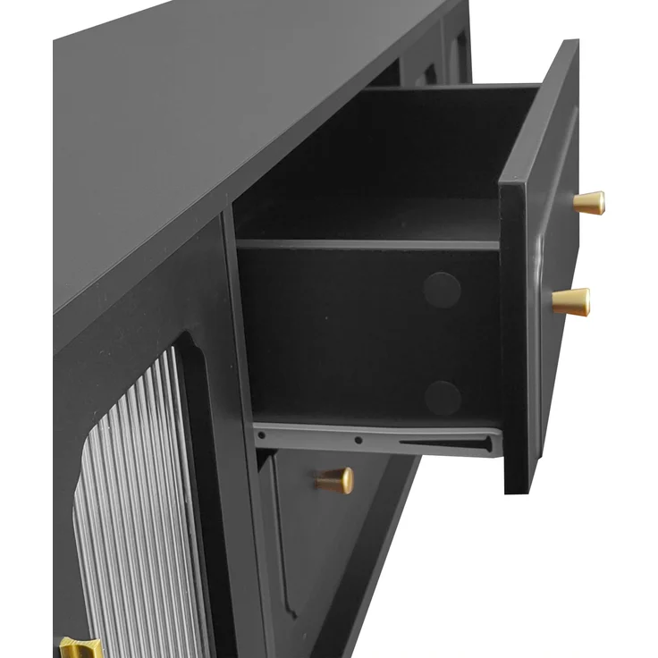 Lowboard 175x38x55,5 cm mit geriffelten Glastüren und goldenen Griffen – elegantes TV-Möbel – Bild 8
