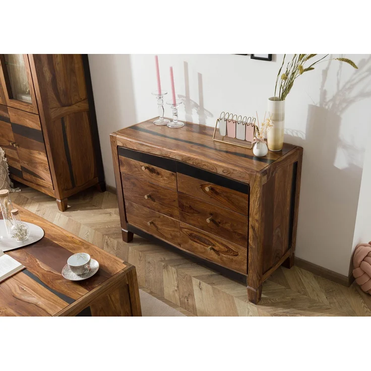 Sideboard Sheesham 110 x 45 x 80 dunkelbraun lackiert ANCONA #220 – Bild 2