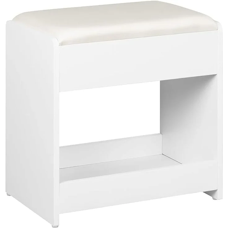Hocker Schminktisch, Sitzhocker gepolstert, mit rutschfesten Fußpads, für Ankleidezimmer, Schlafzimmer, Eingangsbereich, Weiß, 26 x 37.5 x 40 cm – Bild 2